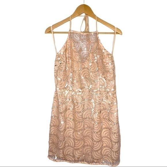 About Us Revolve Jane Sequin Mini Dress Disco Gatsby Gold Glamour Peach NWT - Picture 3 of 16